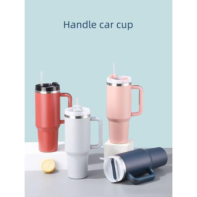 Car Straw Cup 1.18L Large Capacity Thermos Cup 304 Stainless Steel with Handle Portable Vacuum Car-Mounted Outdoor Use