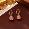 Festive Red Pomegranate Zircon Pendant Necklace & Enamel Bracelet with High-End Earrings Set