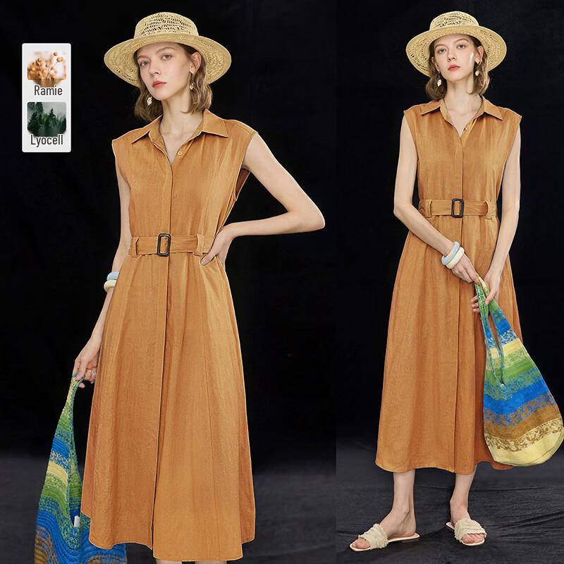 Wudao Tencel Linen Lapel Flutter Sleeve Midi Dress XL