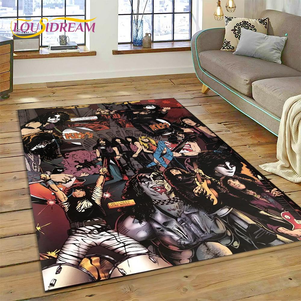 Neuester Kiss Rock Heavy Metal Band Teppich für Wohnzimmer Schlafzimmer Heimdeko, rutschfeste Bodendekoration für Sofa Fußmatte