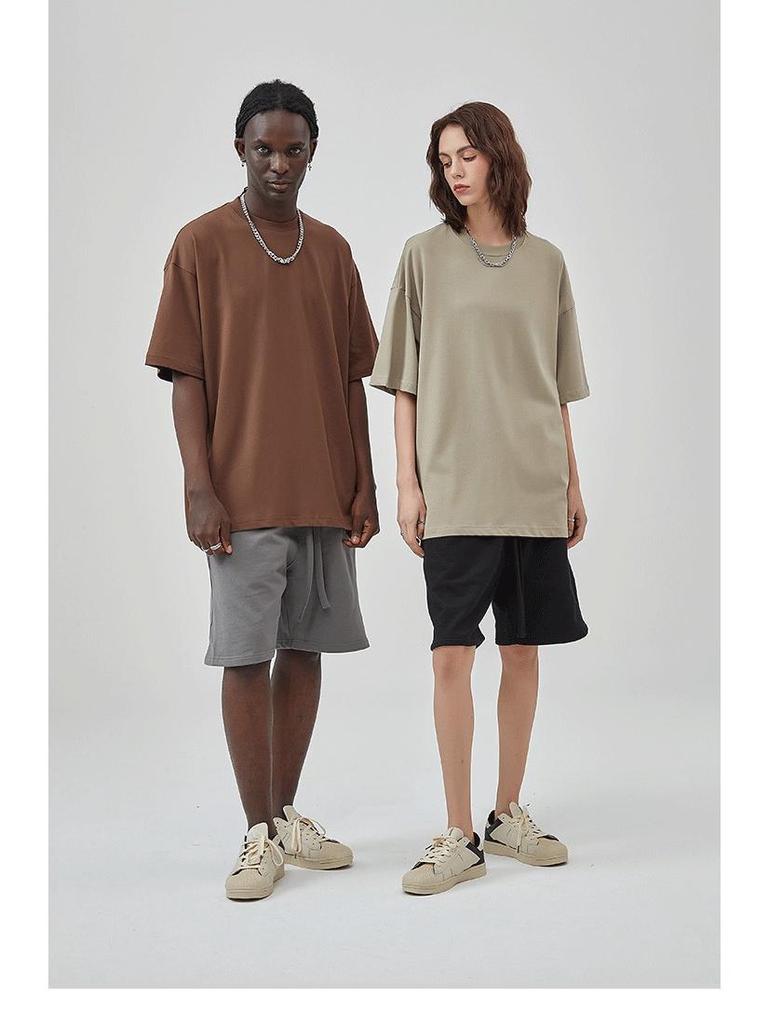 ARTIE Übergröße Herren T-Shirt, 230 g Doppelgarn-Baumwolle, einfarbig, lockeres Design