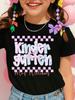 School Kids Hello Kindergarten Bow Apple Stationery Print Graphic Tee, Casual Soft Short Sleeve T-Shirt for Back To School, First Day of Kindergarten