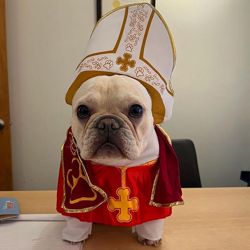 Dog Pope Costume Dog Robe Hat Costume Funny Cute Puppy Apparel For Holidays Events Festival Entertainment Performance Cosplay