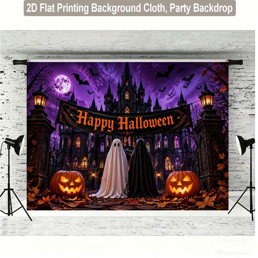1 piece of 2D flat background cloth Halloween scene pumpkin lantern decoration background cloth.PMJ
