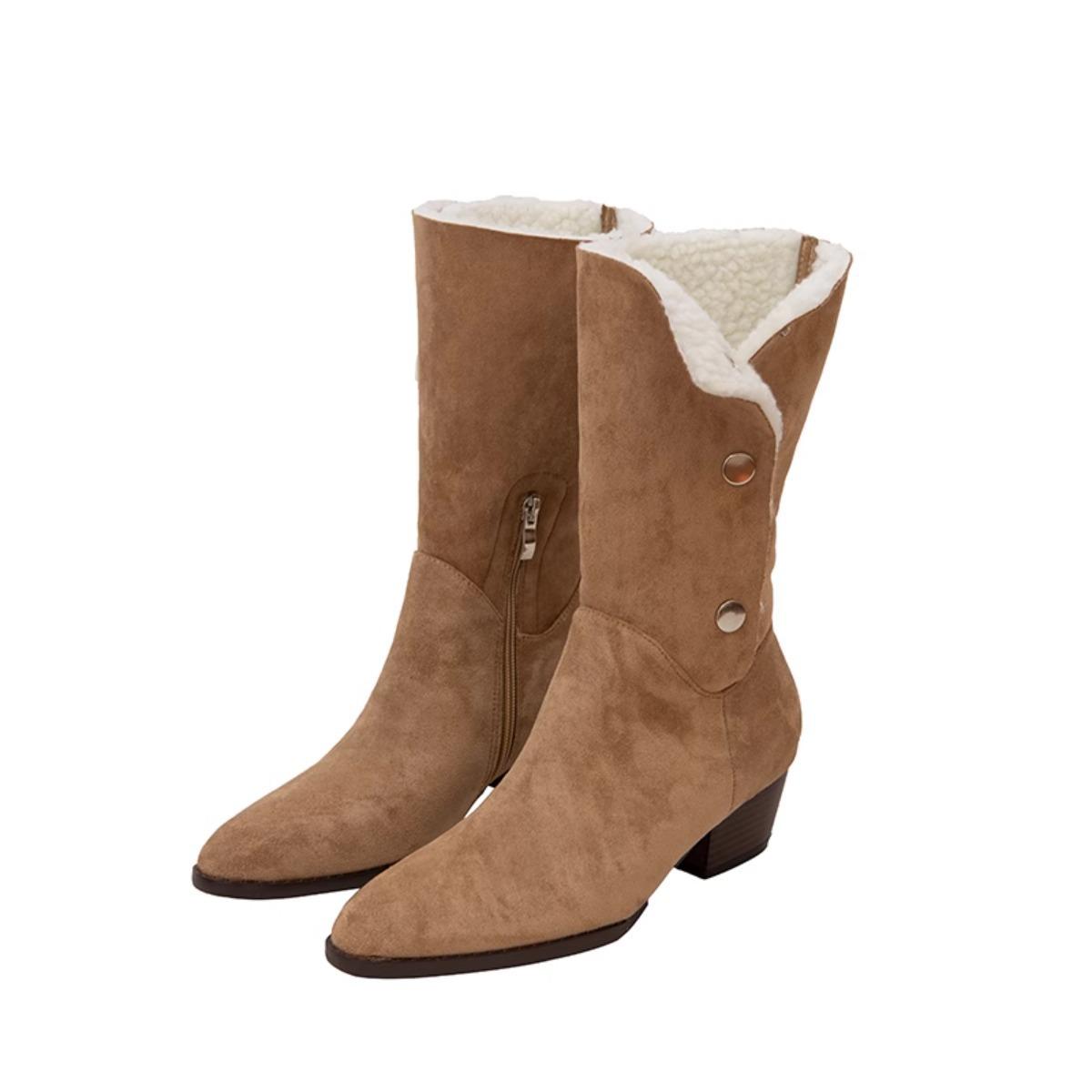 

Второе место~ Сапоги-чулки длинные средние и короткие рыцарские сапоги женские 2025 замшевые ковбойские сапоги с острым носом и толстым каблуком 40