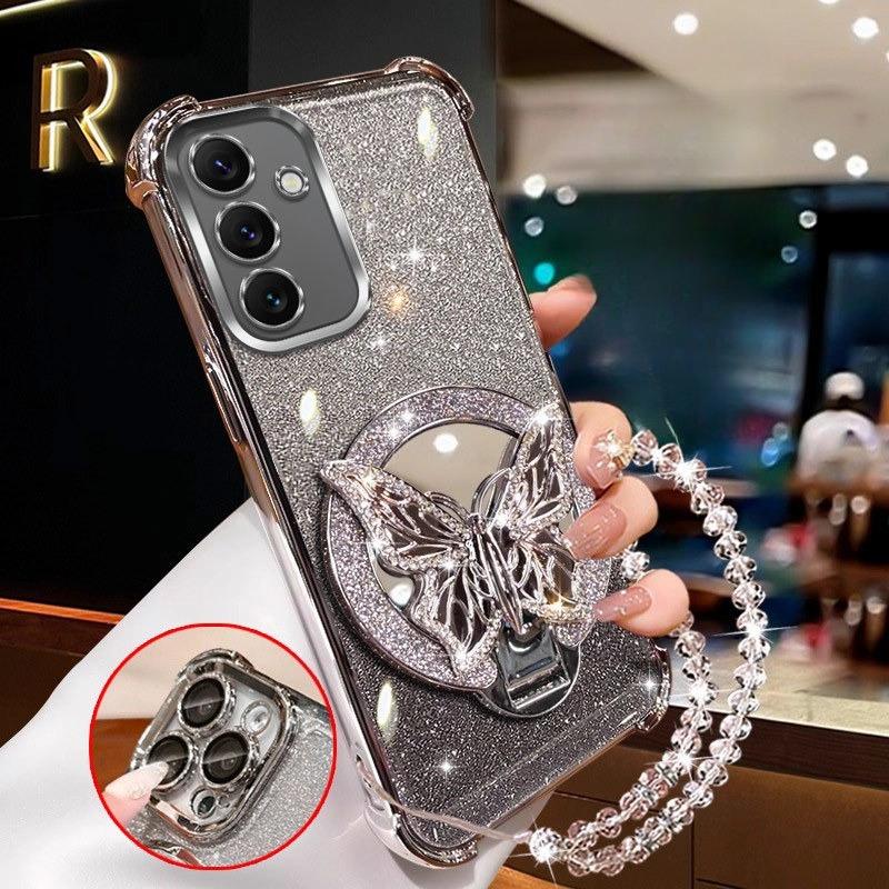 

Butterfly Mirror Crystal Bracelet Case for Samsung Galaxy A13 A23 A33 A53 A73 A12 A22 A32 A52 A52S 4G 5G Cover Galaxy A52s 5G серебряный