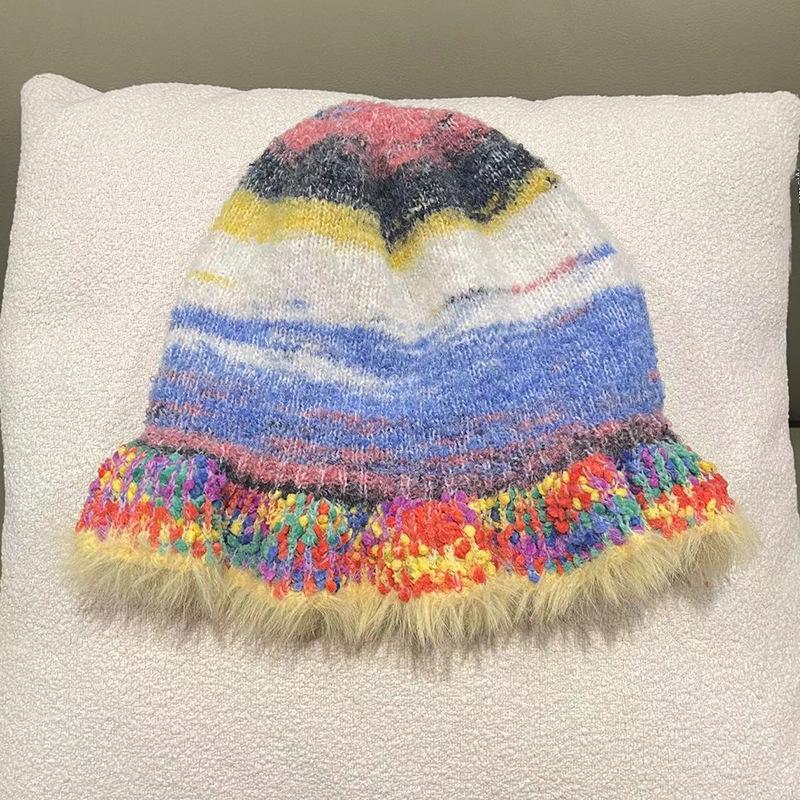 

1 шт. Женская винтажная шляпа-ведро с оборкой, осенне-зимняя радужная полоска, принт масляной живописи, кепки для уличной одежды, вечеринки One Size жёлтый