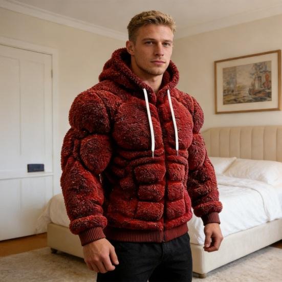 Męska bluza z kapturem na mięśnie Realistyczny nadruk 3D Bluza wciągana Mięśniowa Ciepła Puszysta Bluza z kapturem na imprezę Ubrania uliczne