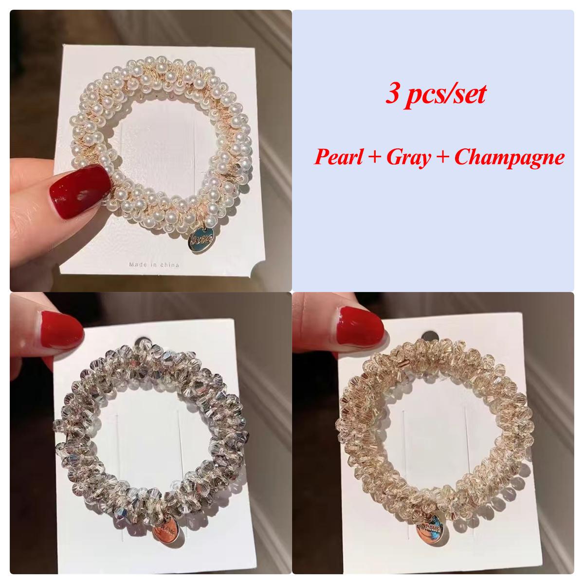 

3 шт., набор резинок для волос с жемчугом и кристаллами, толстые и прочные эластичные резинки для волос, женские аксессуары с золотыми монетами, элегантный держатель для хвоста, новинка