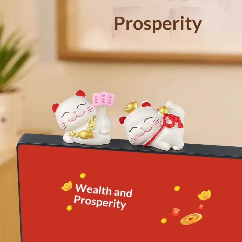 Cute Lucky Cat Sculpture, Wealthy Office Table Ornament, Suitable for Gaming Space & Car, Chinese New Year Gift, 1/2/4Pcs
