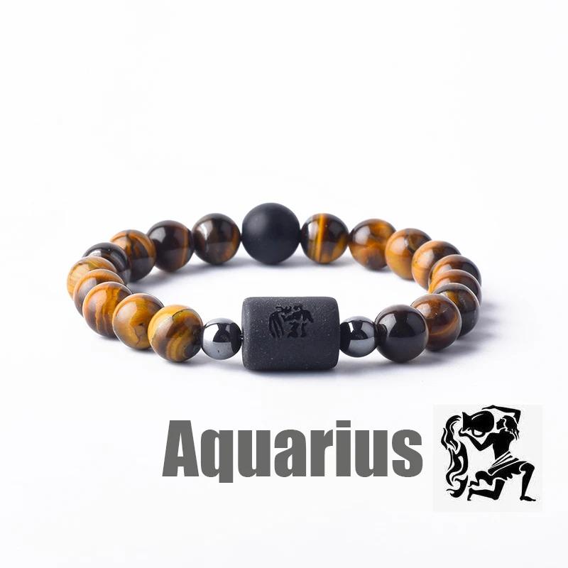 Pulsera con Colgantes de Constelaciones de los 12 Signos del Zodiaco para Hombre Mujer Multicapa Pulsera de Ojo de Tigre Regalo de Amistad Sagitario Acuario Leo