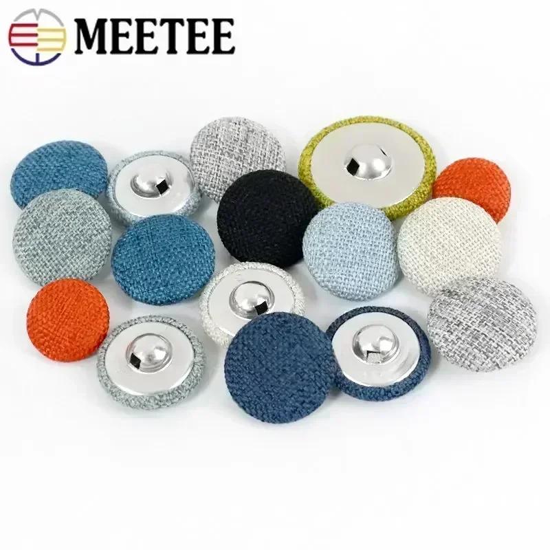 30Pcs Meetee 15-30mm Colorful Cloth Covered Button Linen Fabric Round Metal Shank Buttons DIY Clothing Home Sewing Accessories