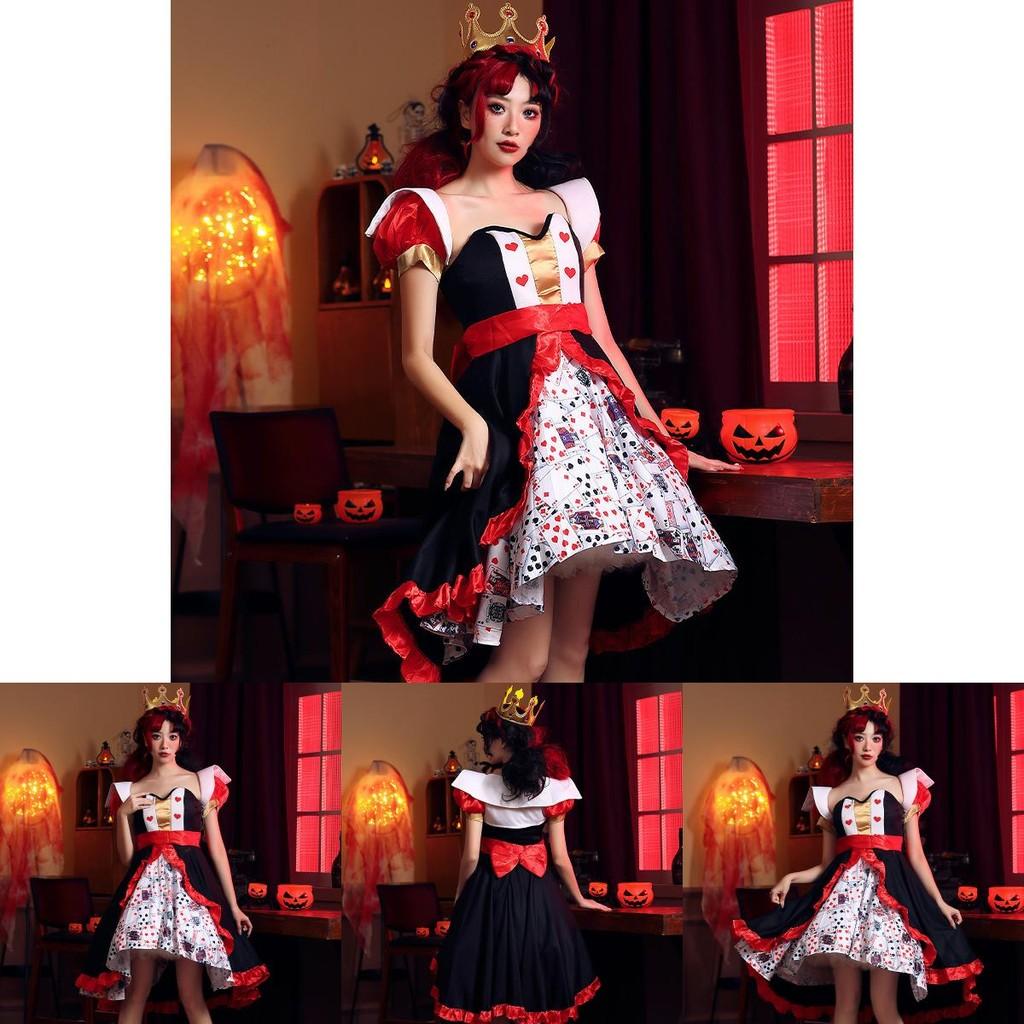 Alice In Wonderland The Red Queen Costume Dress With Polyester Fabric For Halloween Stage Performance Women