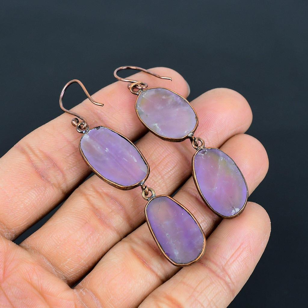Amethyst Ohrringe Edelsteinschmuck, Kupfer Elektrogeformte Ohrringe, Geschenk für Frauen Handgefertigte Ohrringe