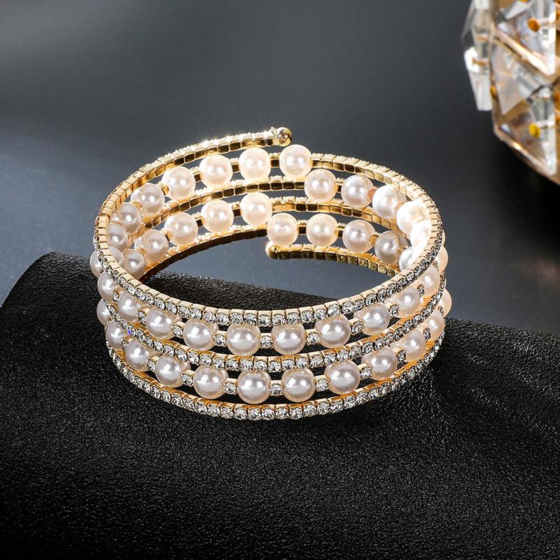 Jewelry Fashion Diamond Pearl Multi-layer Bracelet Wrapping Bracelet Multi-row Pearl Rhinestone Bracelet