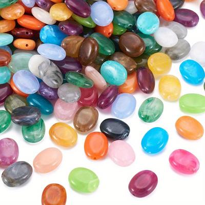Lot de 10/20/40 perles ovales multicolores en acrylique, espacées, 15 x 19 mm, pour la fabrication de bijoux en pierre plastique colorée avec trous pour perles en vrac