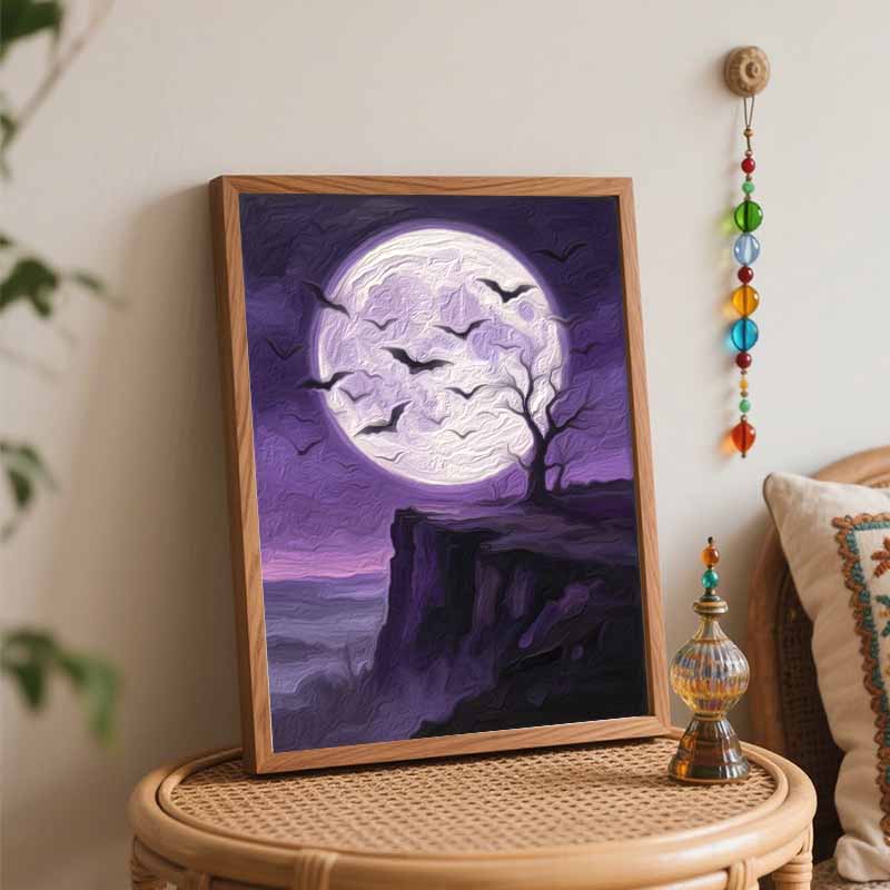 Halloween Full Moon Bats Night Sky Digital Oil Painting Coloring Painting Hand Painting Home Decoration