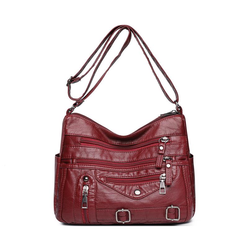 

Женская многослойная мягкая кожаная маленькая квадратная сумка, легкая большая вместительная сумка через плечо красный