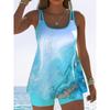 Roupa de Banho Feminina Tankini Conjunto de 2 Peças Estampa Geométrica Trajes de Banho para Férias