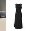 2026 Elegant Black Pleated Waist-Cinched Sleeveless Dress for Women - Minimalist Style, Unique Little Black Dress.