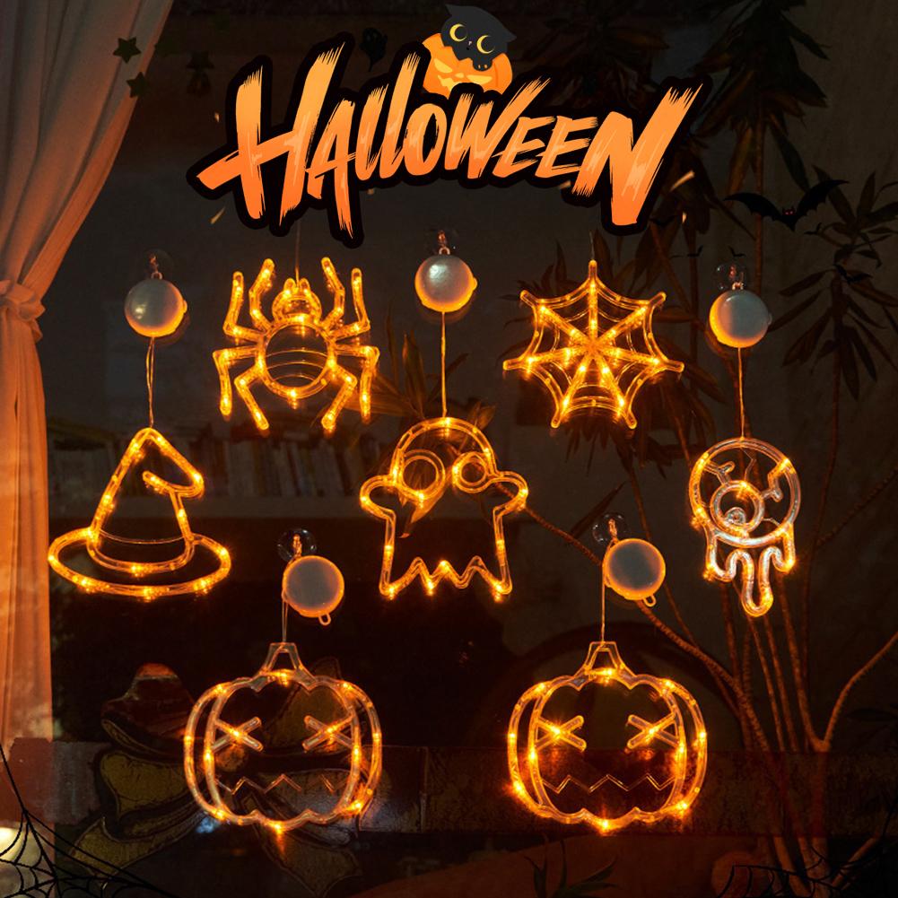 Halloween LED Lights Battery-Powered Ghost Pumpkin Hanging Party Lights for Windows