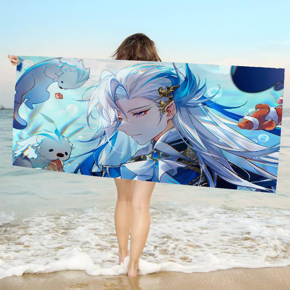 Genshin Impact Neuvillette Microfiber Printed Beach Towel Mountain Climbing Yoga Beach Swimming Running Absorbent Soft Towel