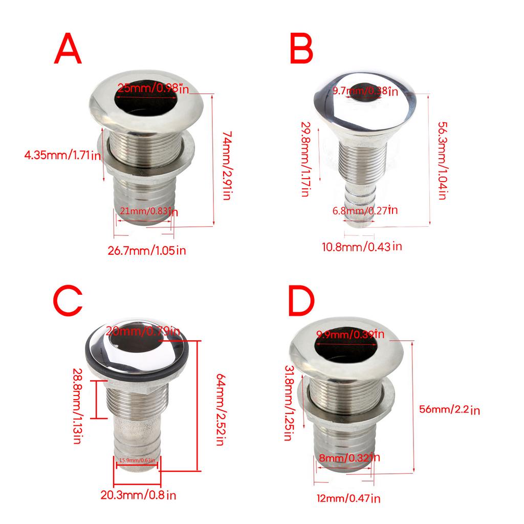 Boat Marine Drain Vent Yacht Water Outlet Port Bilge Drain Vent 316 Stainless Thru-Hull Valve Fitting 1 3/4 3/8 1/2Inch