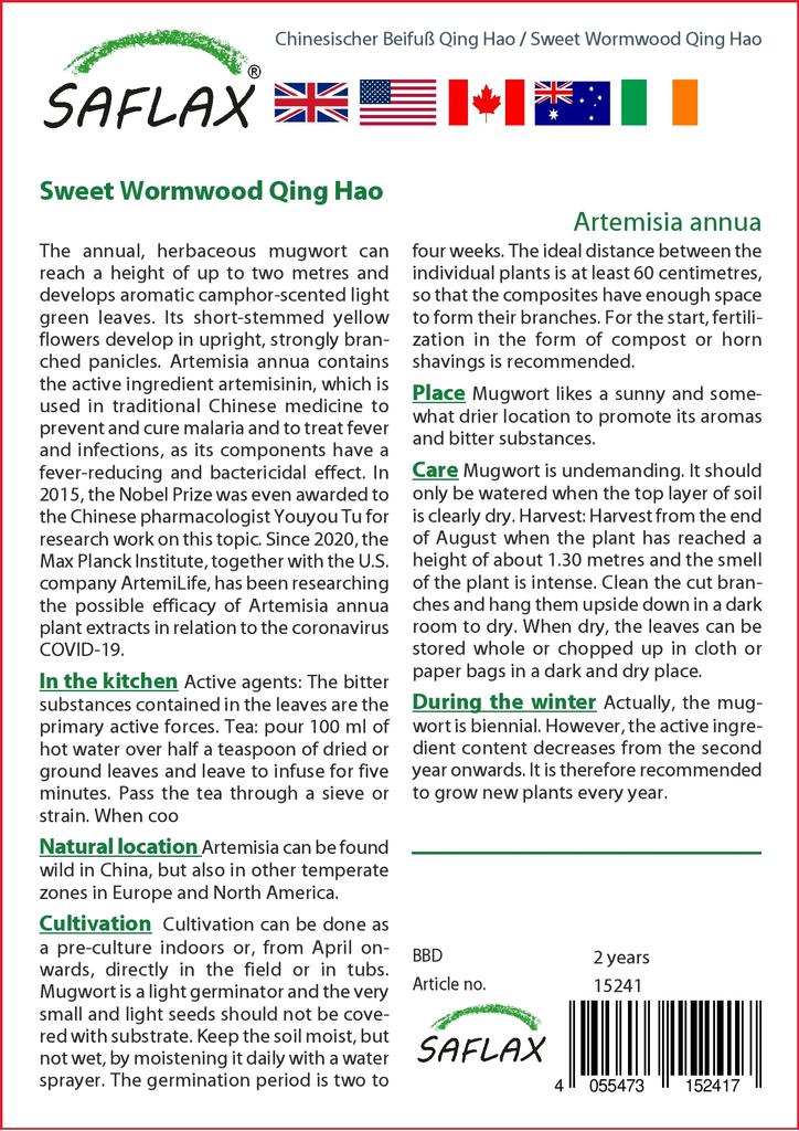 SAFLAX Garden In the Bag - Sweet Wormwood Qing Hao - 250 Seeds - With Substrate In a Fitting Stand Up Bag - Artemisia Annua