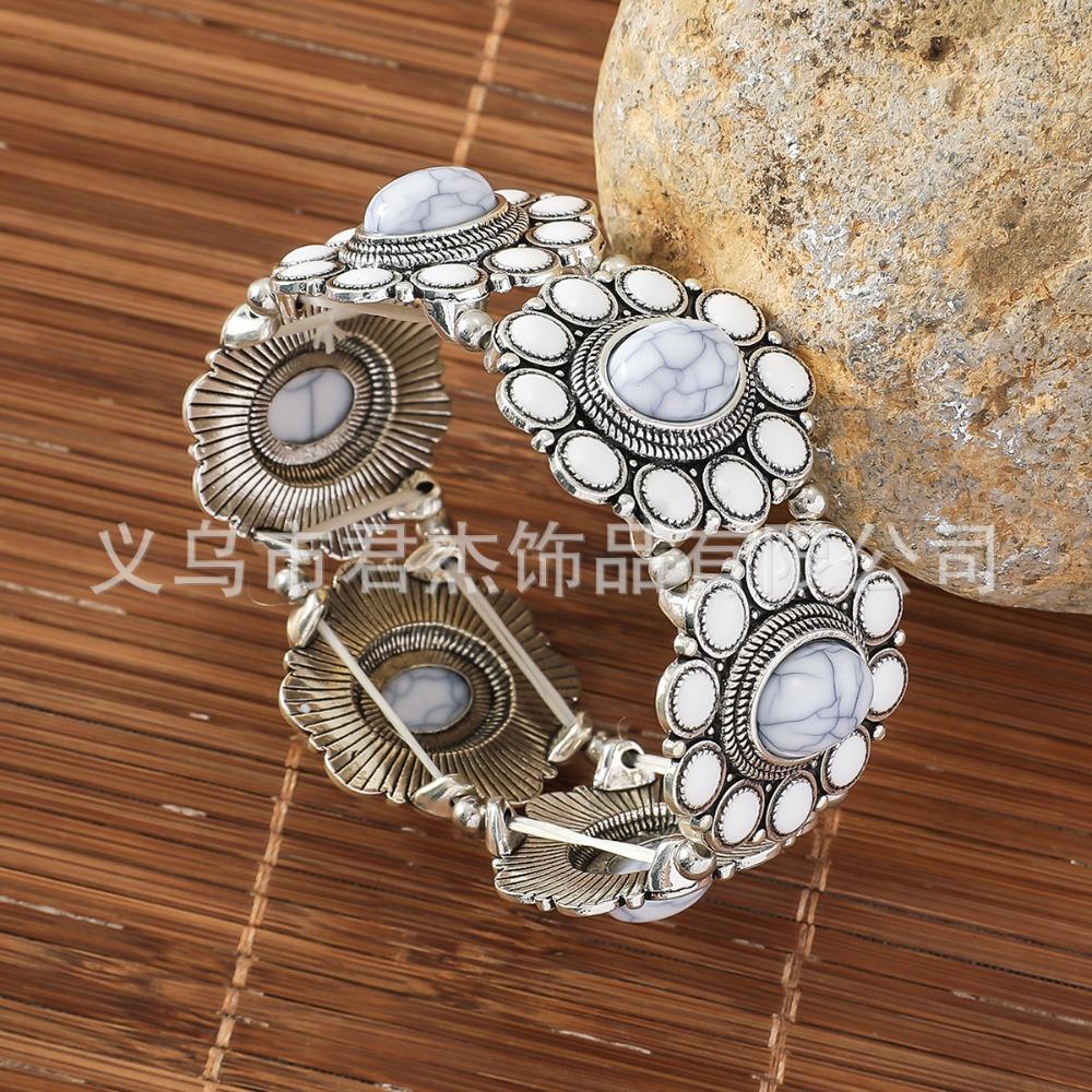 European and American Ethnic Style Personalized Retro Alloy Turquoise Elastic Bracelet Women's Bohemian Bracelet Jewelry