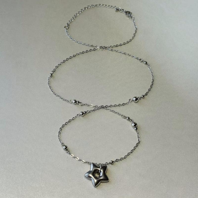 Modern Heart Pendant Jewelry Adjustable Bead Chain Necklace Fashion Pendant Necklace Star Neck Jewelry for Daily Party