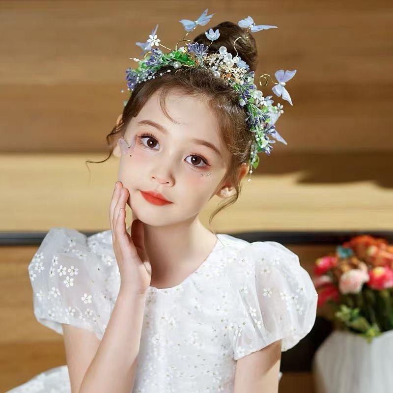 Sweet Butterfly Wreath Headband For Kid Children's Forest Style Hairbands Princess Flower Hair Band Flower Girl Headpiece