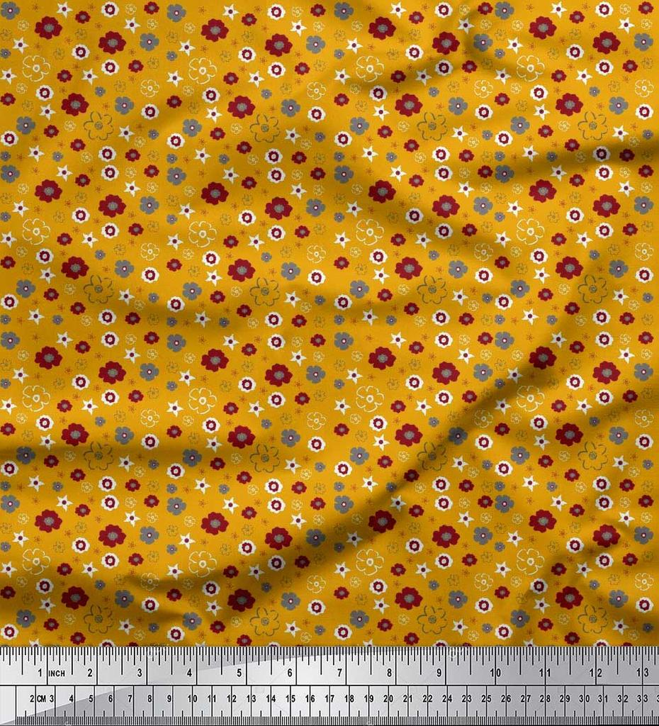 Soimoi Purple Japan Crepe Satin Fabric Flower Artistic Decor Fabric Printed Metre 42 Inch