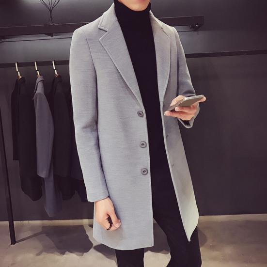 

Men Fall Winter Overcoat Single breasted Solid Color Long Sleeve Turn down Collar Mid Length Thick Warm Windproof Cardigan Coat M хаки