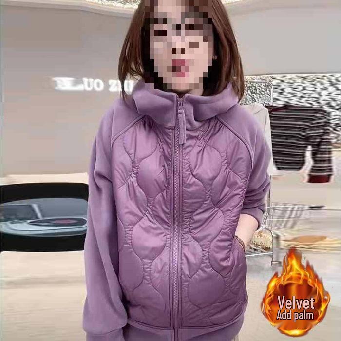 

2025 Autumn/Winter Color Block Windproof Sherpa Hoodie - Warm, Versatile, Plus Velvet Padded Jacket XL - Recommended 57.5-65 kg лиловый/фиолетовый