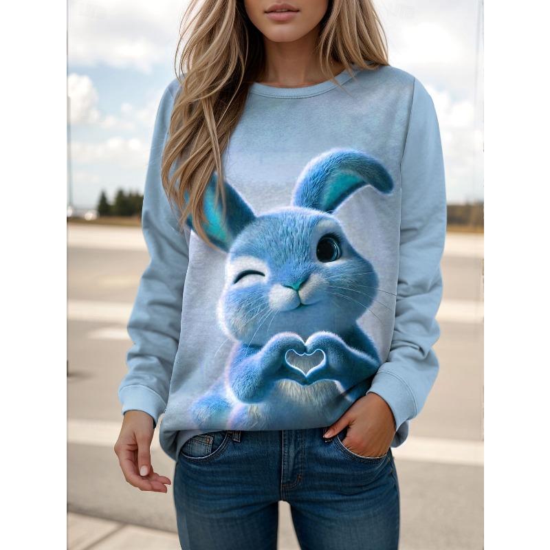 Fashion Women's Cute Rabbit Graphic Sweatshirts 3D Print O-Neck Long Sleeve Tops Women's Apparel Y2K Streetwears Fall Pullover