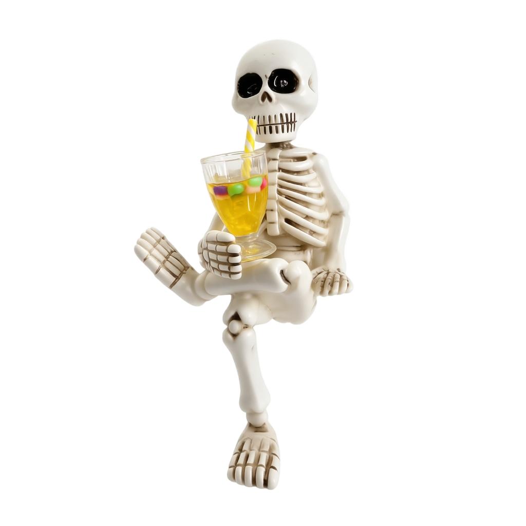 Skeleton Figurine Tabletop Decoration with Bottle Holder for Home Office Party Event Desktop Ornament Halloween Theme