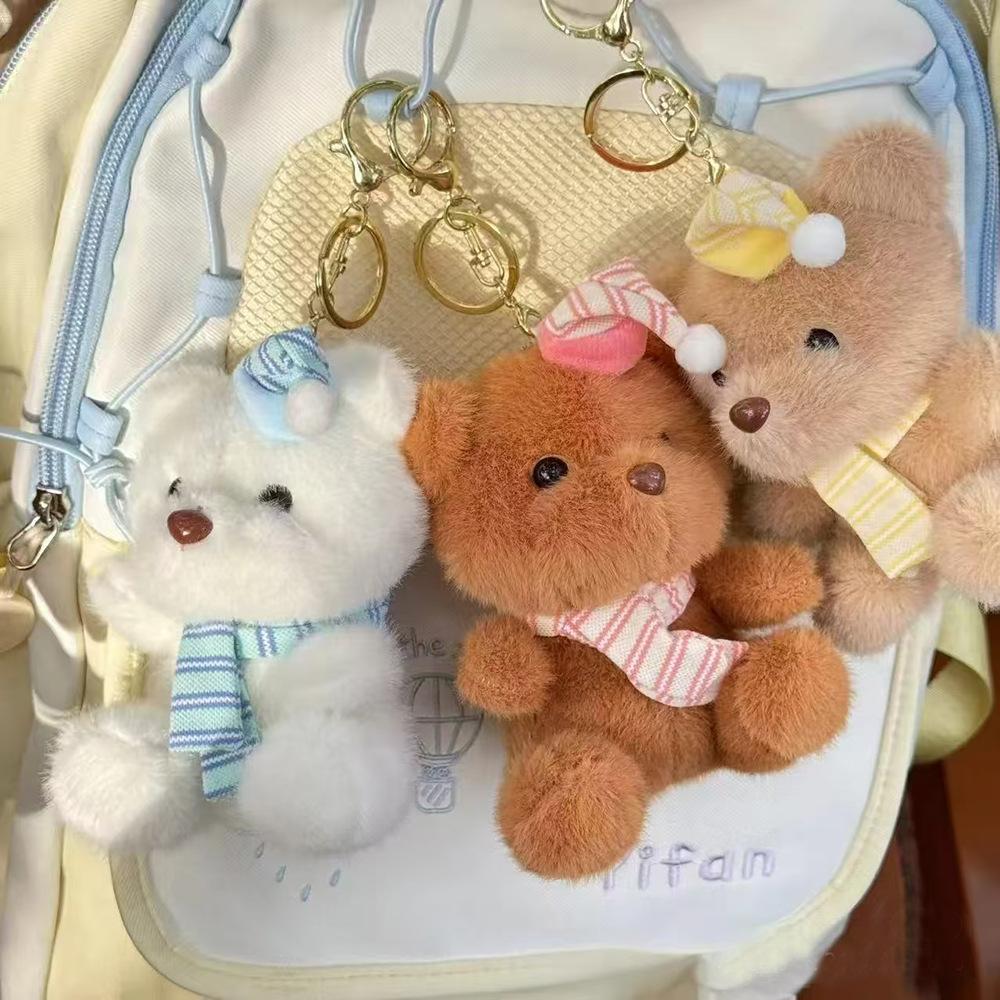 Cute Girl with A Heart Full of Scarf, Soft and Cute Little Bear Plush Pendant Keychain Package, Cute Doll