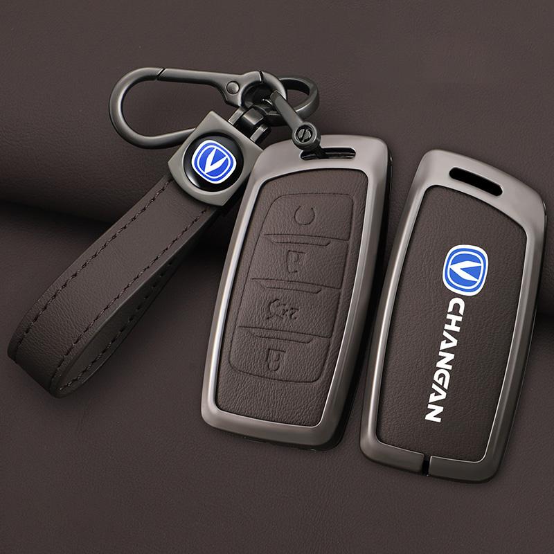 Zinc Alloy Leather Car Remote Key Case Cover Shell Fob For Changan Hunter F70 Cs35 Cs75 Plus Cs85 Coupe Cs95 Protector Keychain