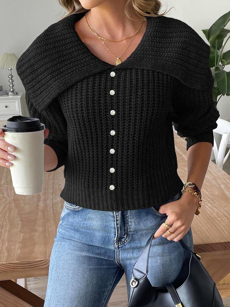 Women's short wool top, pearl beaded navy collar sweater, cross-border European and American women's clothing autumn and winter pullover sweater