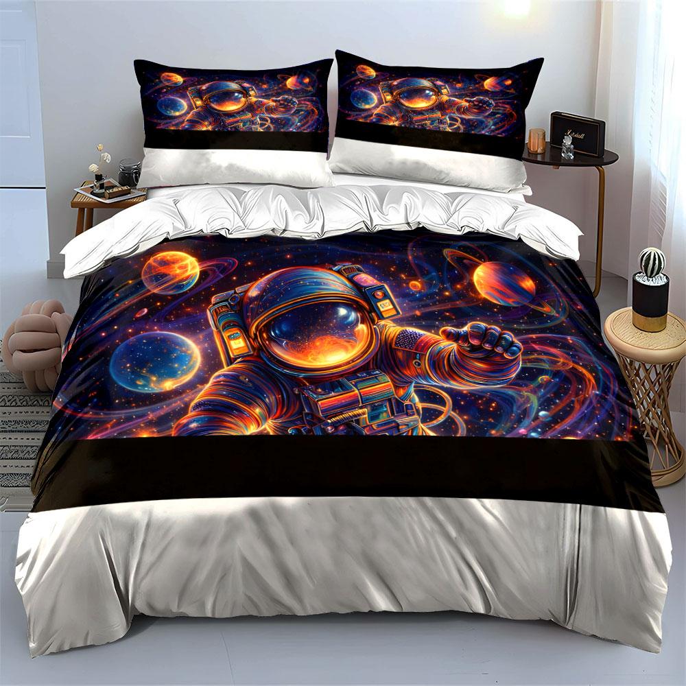 Astronaut in colorful space. Print Bedding Set 1 Duvet Cover 2 Pillowcases for Adult and Children Luxury Gift Full Size