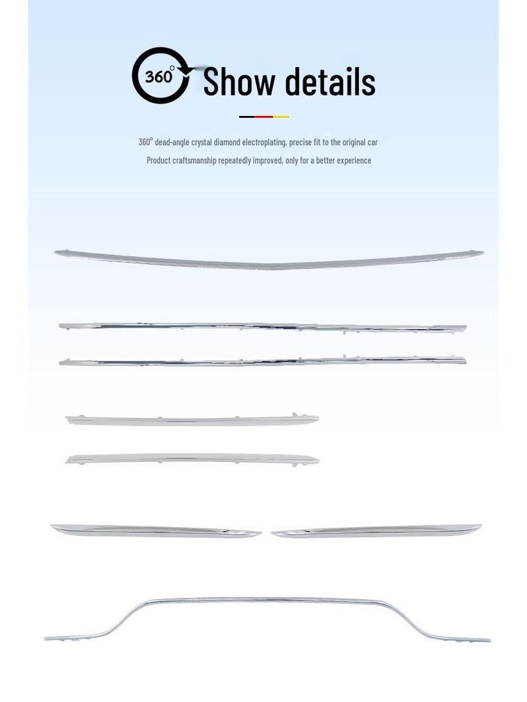 Mercedes-Benz C-Class Decorative Silver Strips: C180 Bumper, C200 Door, C260 Silver, C300 Style.