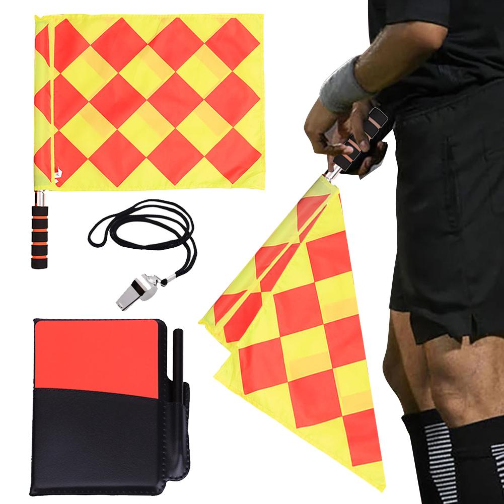 Soccer Referee Kit Referee Flag Referee Cards with Whistle Notebook and Pencil Sport Training Useful Referee Tool