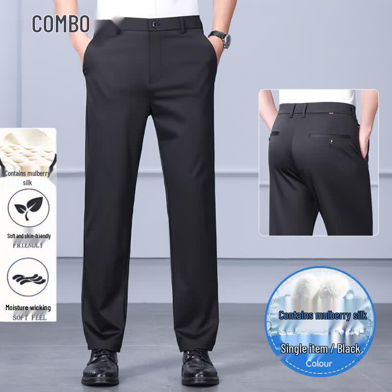 Kangbo Men's Summer Silk Blend Straight-Leg Trousers