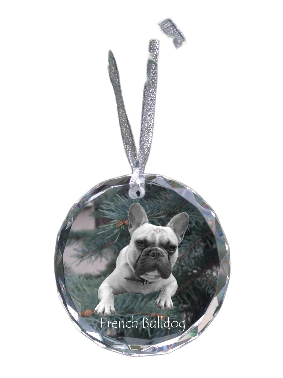 

French Bulldog, Frenchie - crystal bauble with a photo, dog photo in crystal, personalized Christmas tree ornament by Art-Dog brand прозорий