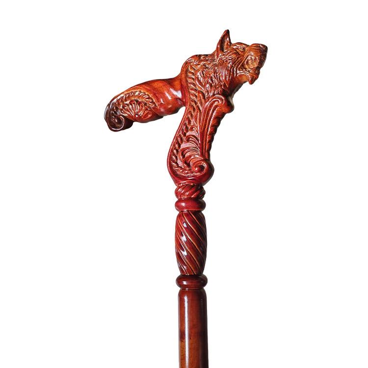 New Solid Beech Wood Walking Cane: 2-Piece Detachable Stick with Wolf Dog Head Design