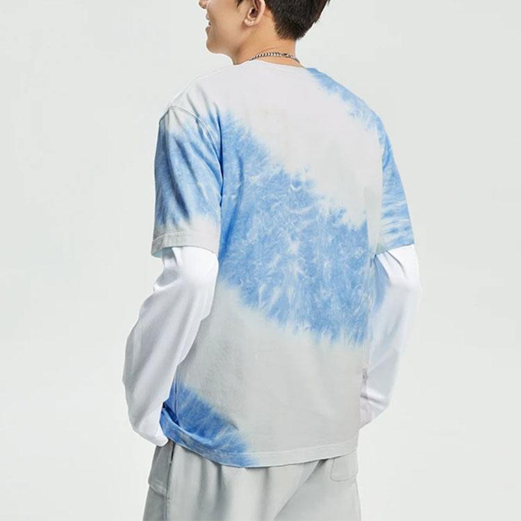 Li-Ning Sport Fashion Series Fun Print Tie-Dye Round Neck Short Sleeve T-Shirt Unisex Tops Blue AHSR895-1