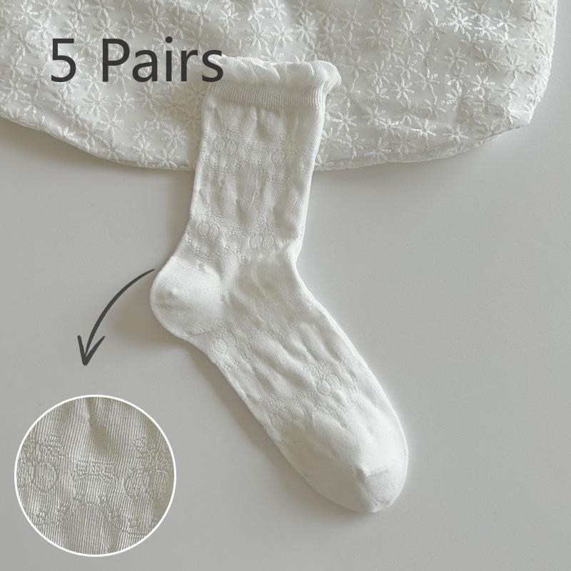 

5 пар женских носков весна-лето с креативным кружевом и бантом из дерева с ушками, полые в трубке 5 Pairs