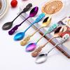 1 Pcs Colorful Stainless Steel Rose Spoon Flower Handle Coffee Tea Small Stirring Ice Cream Dessert Spoon Household Kitchen Tool