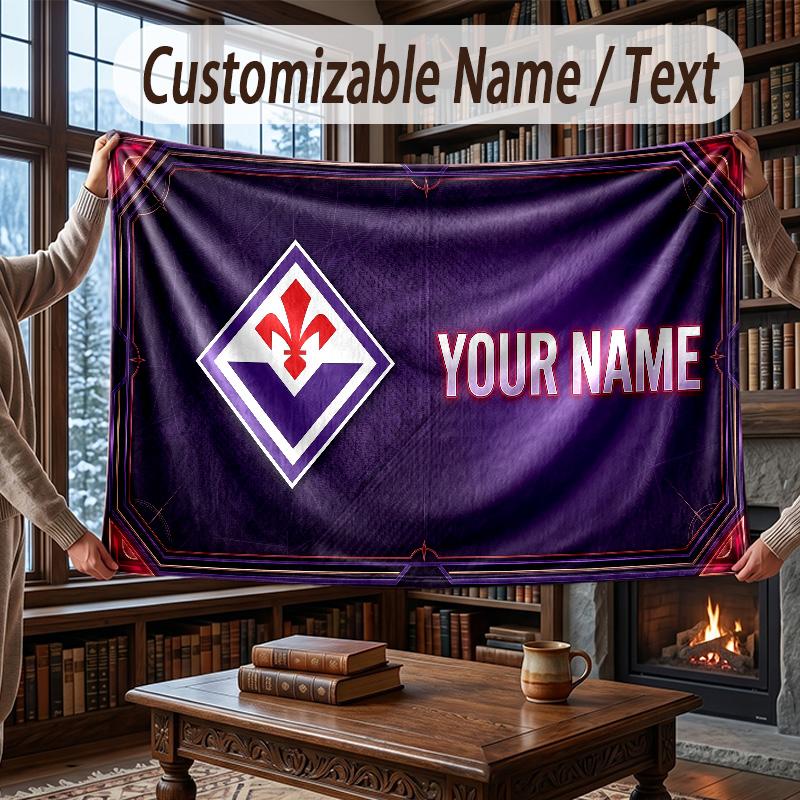 Custom Name Flannel Throw Blanket Fiorentina FC Pattern Warm Home Decoration