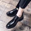 Koreanische Version von glänzenden spitzen Business-Lederschuhen für Herren, britische Mode, einfarbige Kleider-Derbyschuhe, schwarz, vielseitig, zum Schnüren, Lederschuhe
